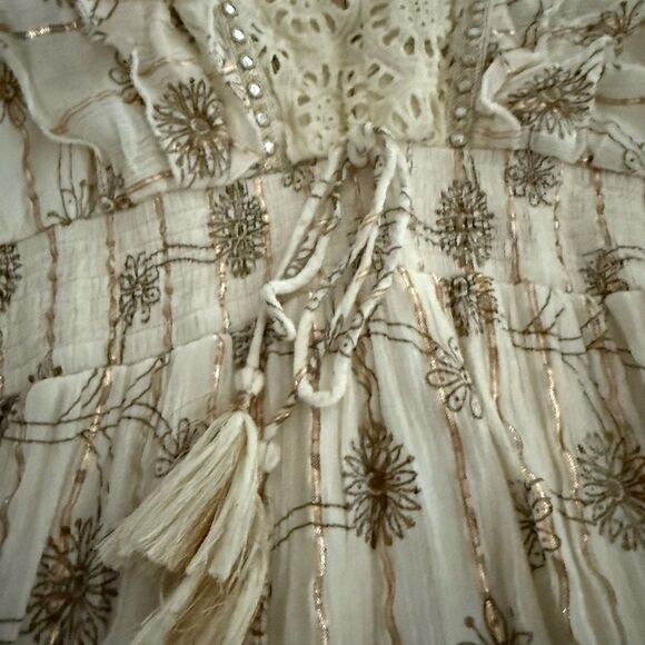 Indian Elegant Cream and Gold Boho Maxi Dress XL - Picture 9 of 13